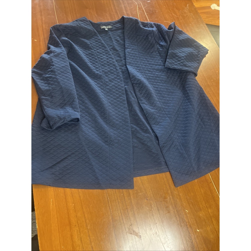 Slinky Brand Blue Quilted Open Front 3/4 Sleeve Cardigan 2X